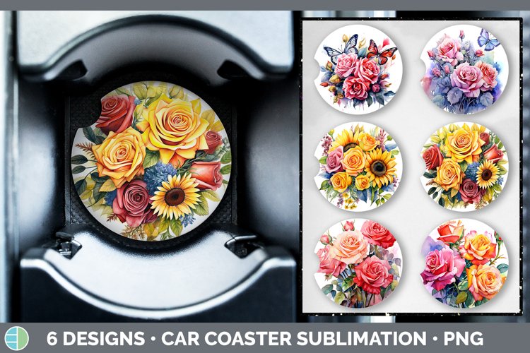 Pretty Rose Flowers Car Coaster | Bundle Coaster Designs