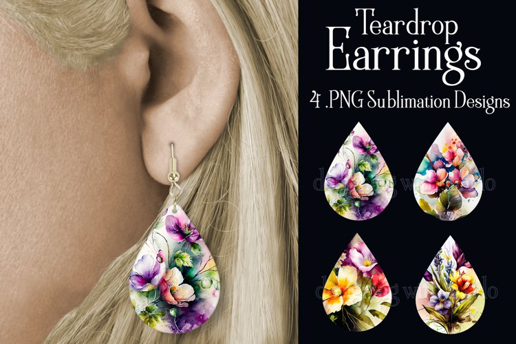 Watercolor Flower Earrings, Floral Teardrop Earrings, s1
