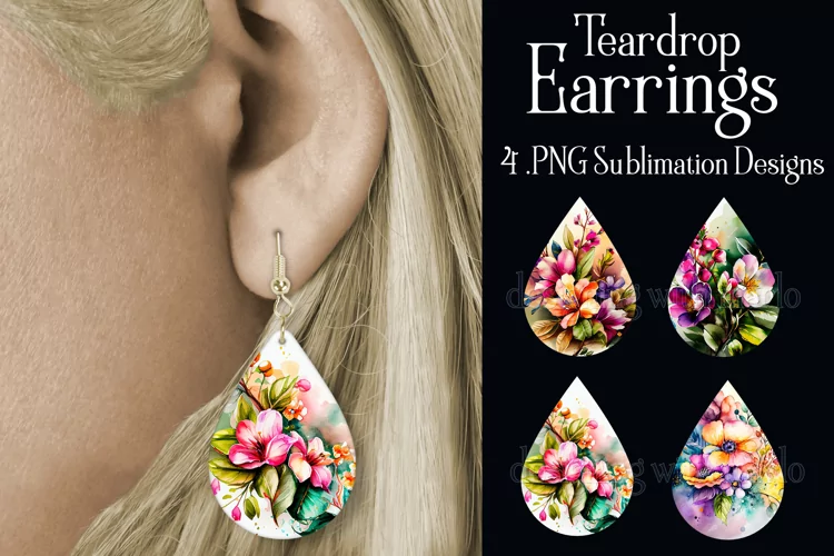 Watercolor Flower Earrings, Floral Teardrop Earrings, s2