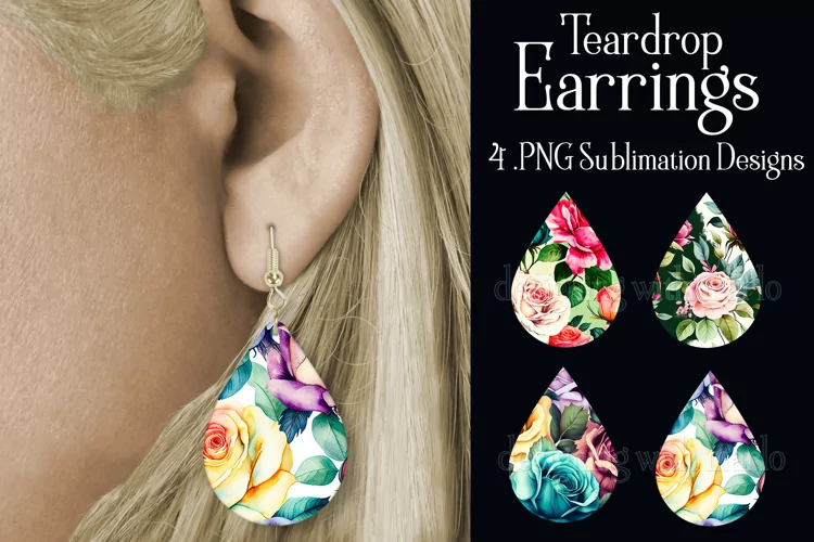 Watercolor Roses Earrings, Floral Teardrop Earrings, s2
