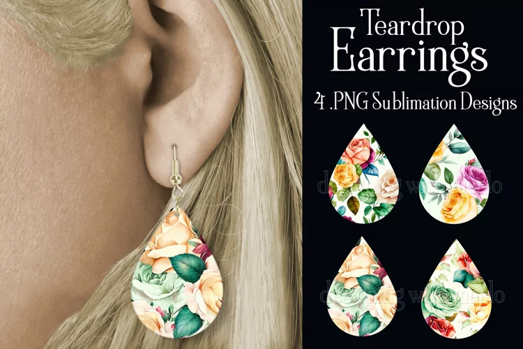 Watercolor Roses Earrings, Floral Teardrop Earrings, s3