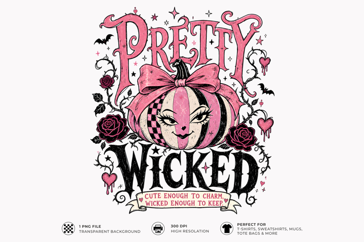 Pretty Wicked Cute Witch Gothic Halloween PNG T-Shirt Design