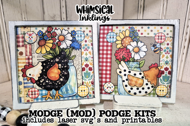 Pretty Chickens Sign and stand Modge Podge SVGs Printables