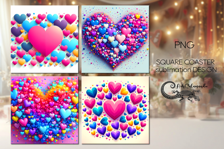 Love Hearts | valentine square coaster sublimation design