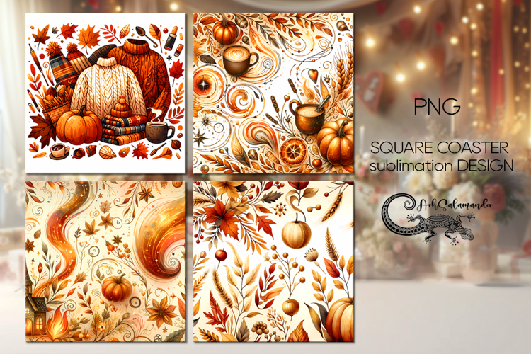Golden autumn | fall square coaster sublimation design
