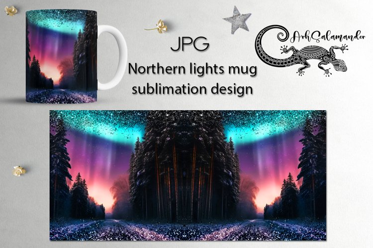 Northern lights | Christmas Sublimation Mug design, JPG example image 1