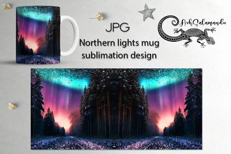 Northern lights | Christmas Sublimation Mug design, JPG
