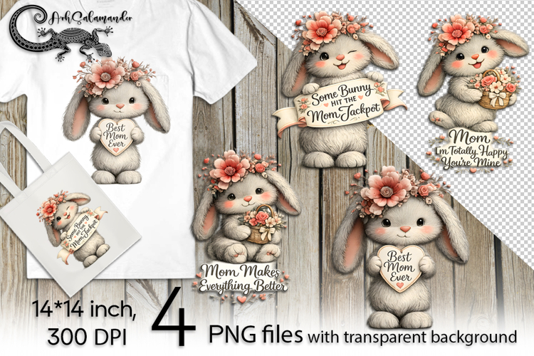 Mothers Day Rabbit | 4 cute PNG Sublimation designs