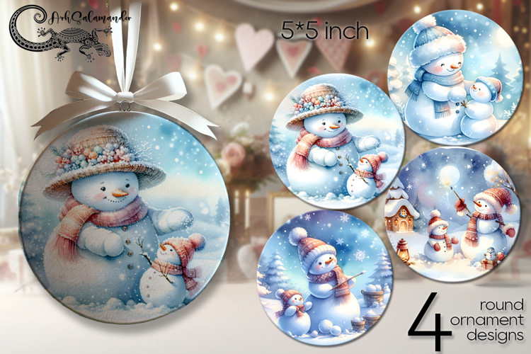 Christmas Snowman | 4 xmas Round ornaments sublimation P