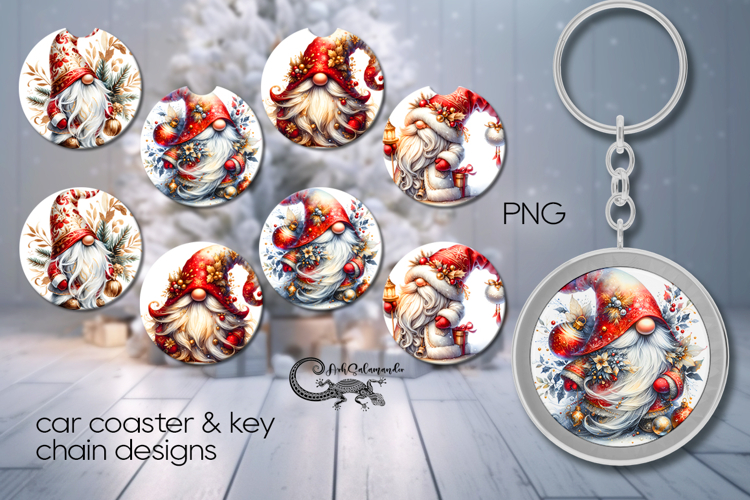 Christmas Gnome | 4 Car coaster   4 key chain Sublimation PL