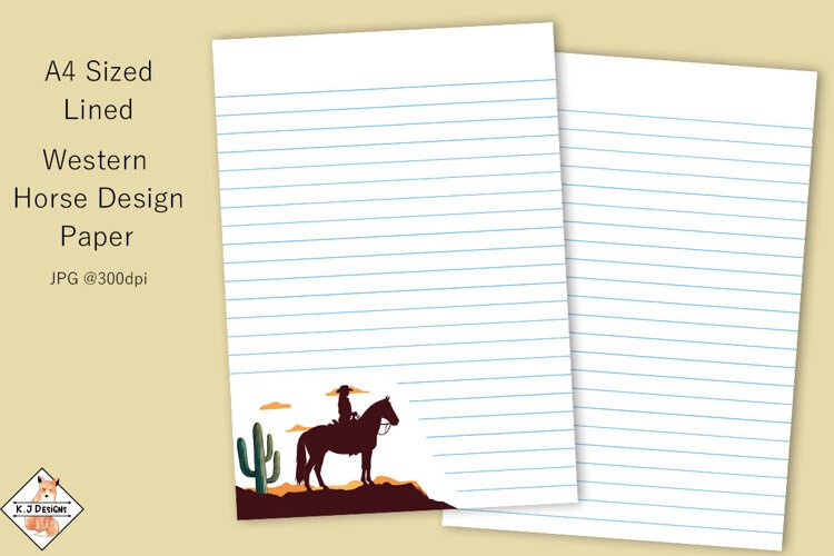 A4 Digital lined Western Horse Design Paper example image 1