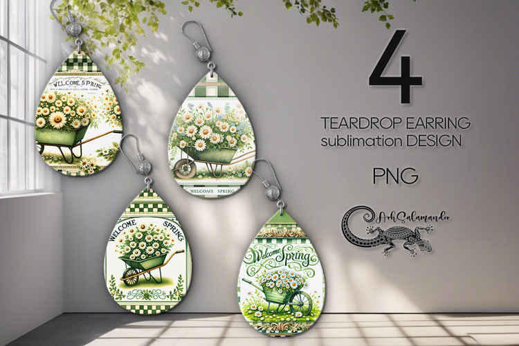 Vintage Spring | 4 flowers Sublimation Teardrop earrings