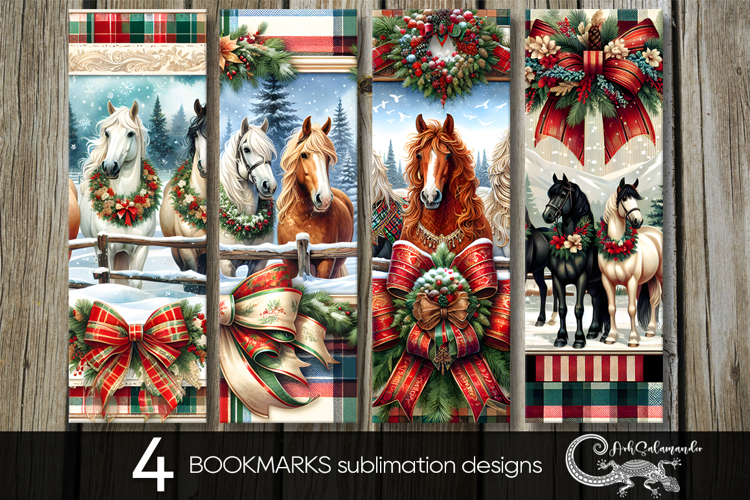 Country Christmas | horse bookmarks sublimation design PL
