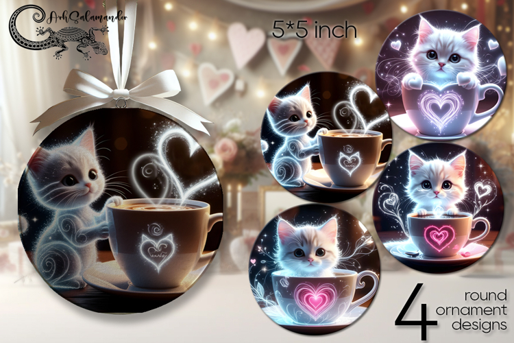 Valentine coffee | 4 love round ornaments sublimation dsigns