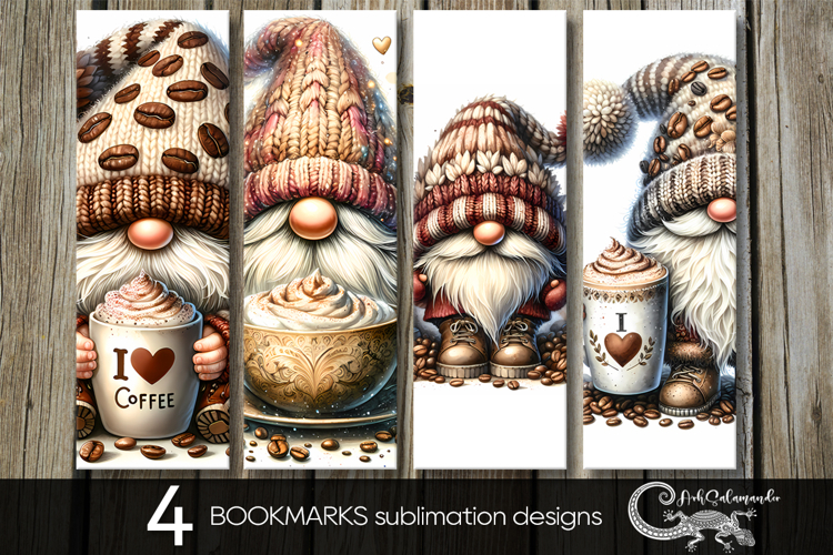Coffee gnomes | 4 bookmarks Sublimation designs PL