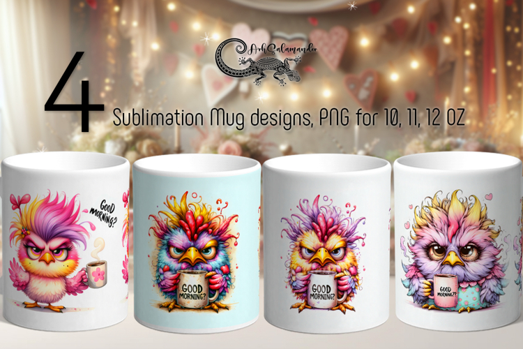 Good morning | 4 Funny Mug sublimation designs, PL