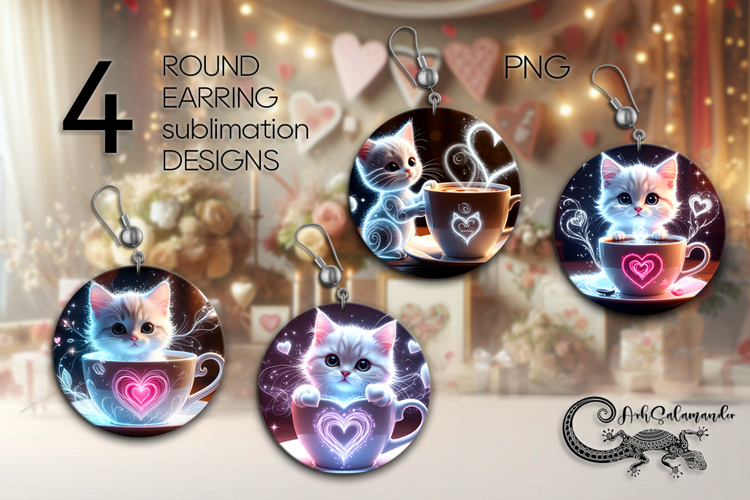 Valentine cat | 4 love Round Earring sublimation designs P