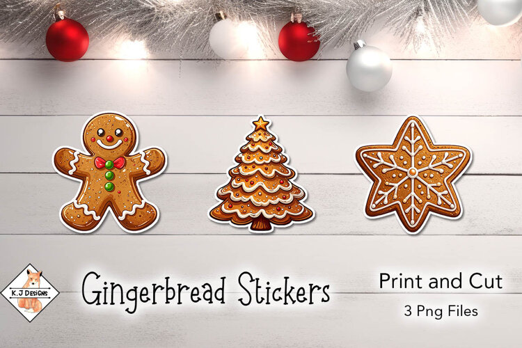 Gingerbread Christmas Stickers | Print and Cut example image 1