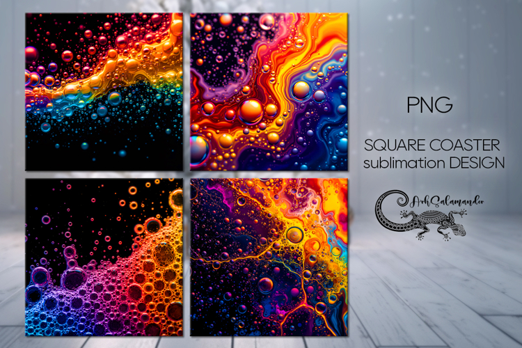 Abstract multicolor | 4 square coaster sublimation designs