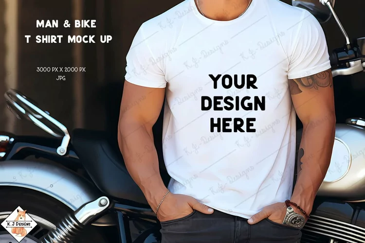 Man with bike T shirt mock up jpg
