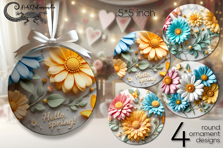 3d flowers | 4 spring round ornaments designs PL
