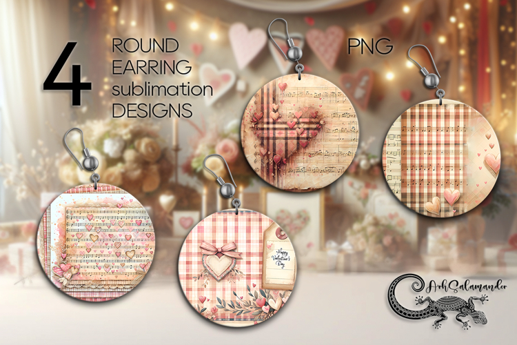 Valentine music | 4 retro Round earring Sublimation designs