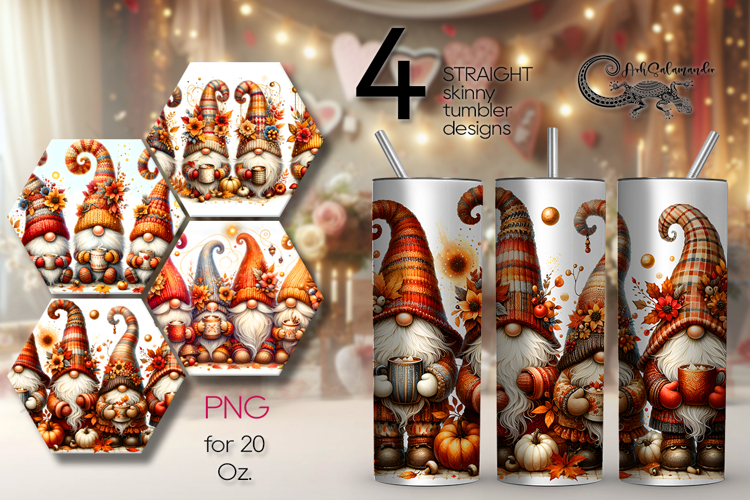 Autumn Gnomes | 4 fall skinny Tumbler sublimation designs