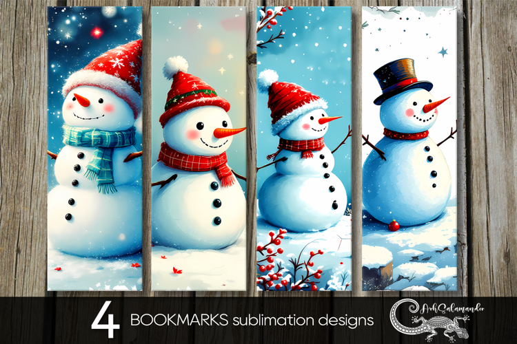 Christmas Snowman card | 4 Xmas bookmarks sublimation P