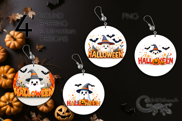 Cute ghost 2 | 4 Funny Halloween Sublimation round earring