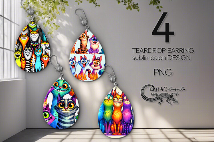 Funny pets | cartoon Teardrop earring sublimation design PL example image 1