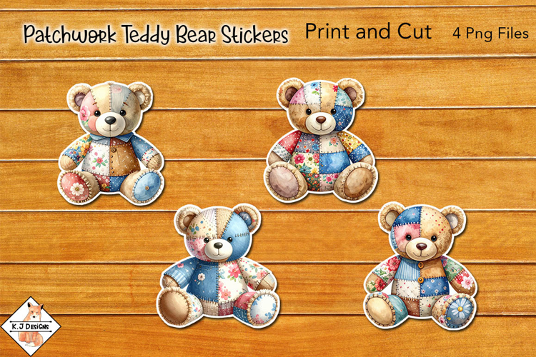 Patchwork Teddy Bear Stickers| Print and Cut