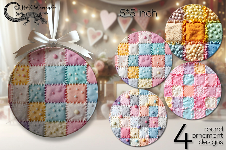 Candy patchwork | 4 retro Round ornaments sublimation P
