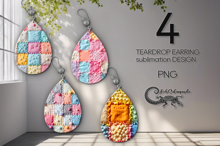 Xmas patchwork | christmas Teardrop earring sublimation PL