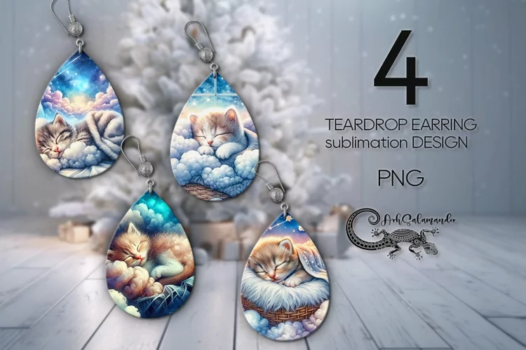 Sleeping baby animals | Teardrop earring sublimation PLUS