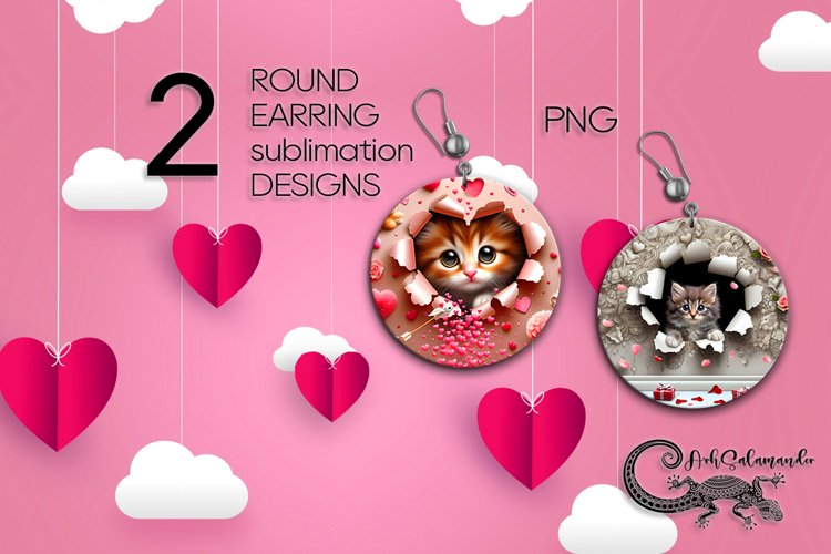 Valentine cat | Sublimation round earring design PL