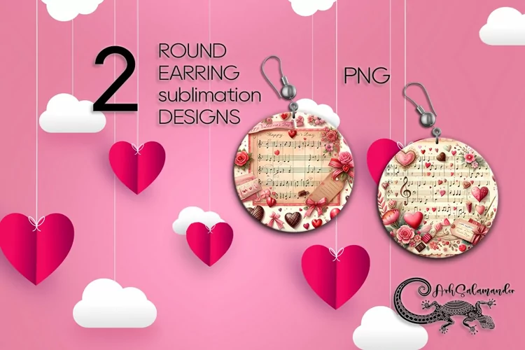 Valentine hearts shabby chic | 2 Sublimation round earring