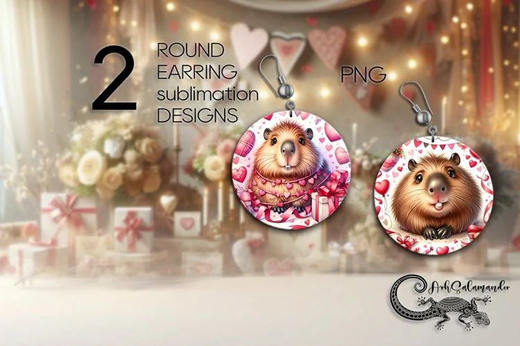 Valentine capybara | 2 Round Earring Sublimation design