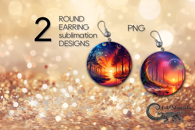 Fantasy landscape | 2 Round earring Sublimation designs