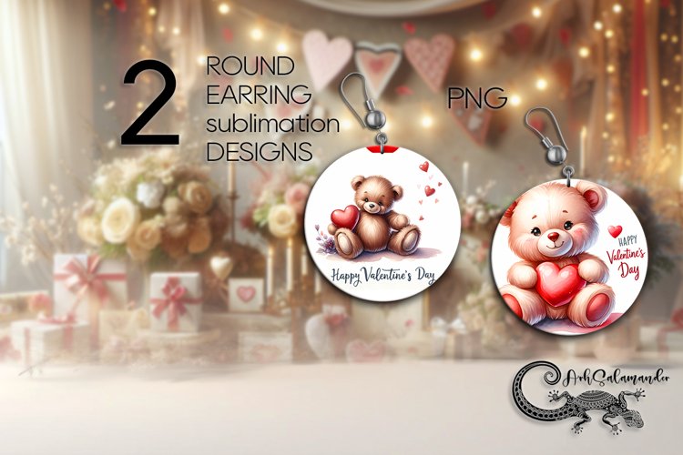 Valentine teddy bear | love Round Earring Sublimation P3