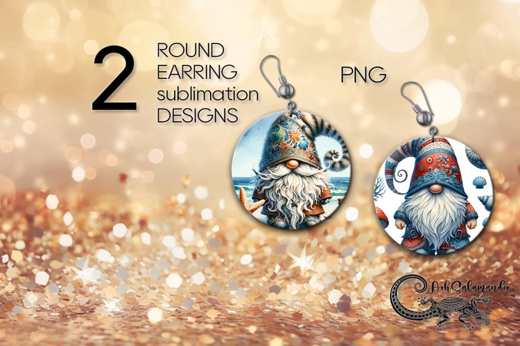 Gnome & marine | Round earring Sublimation design PLUS example image 1