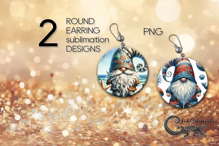 Gnome & marine | Round earring Sublimation design PLUS