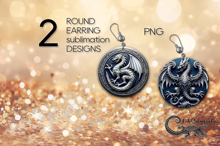 Metallic Dragon | mystic Round earring Sublimation design PL example image 1