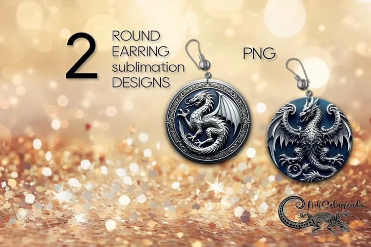 Metallic Dragon | mystic Round earring Sublimation design PL