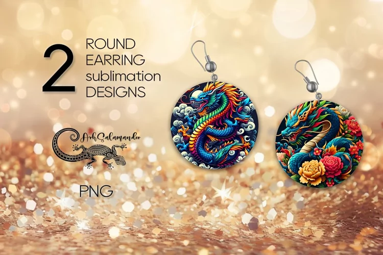 Chinese Dragon | Round earring magic Sublimation design PLUS