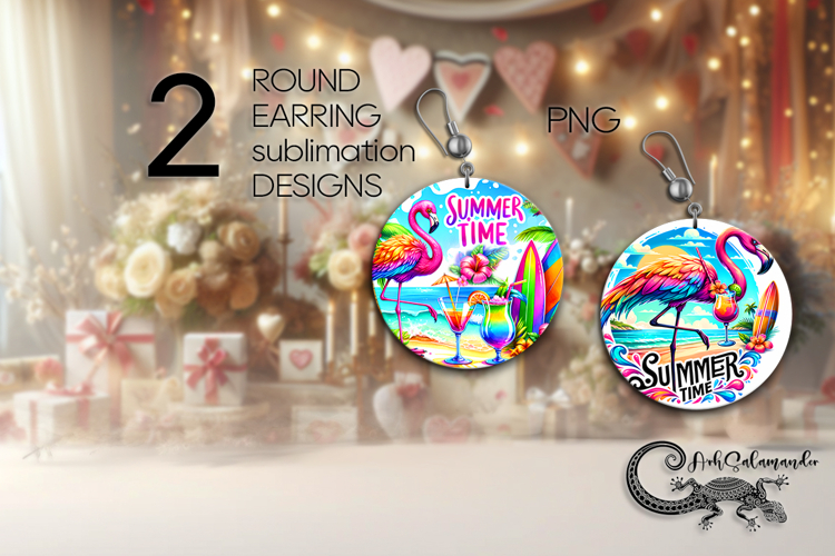 Beach, summer time | Sublimation round earring design PL