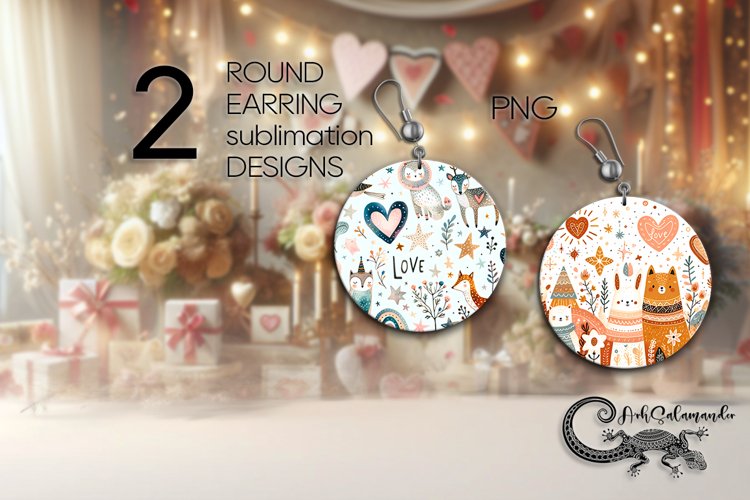 Scandi design | 2 valentine round earring Sublimation example image 1