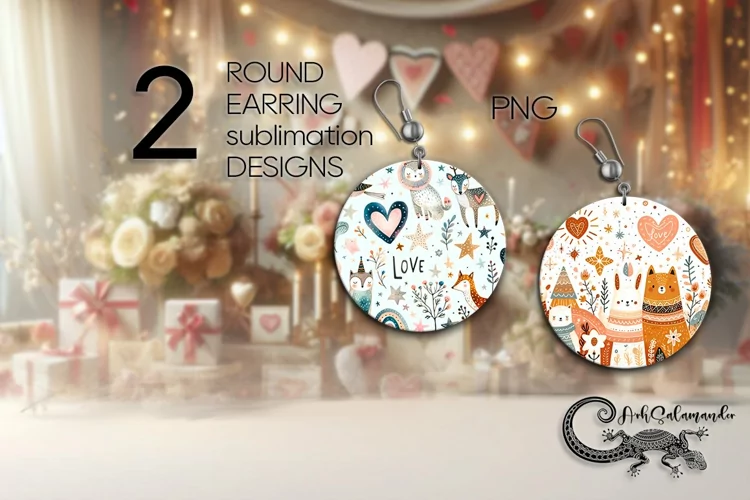 Scandi design | 2 valentine round earring Sublimation