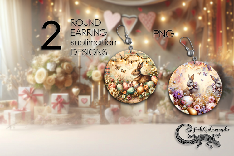 Shabby chic Easter | Round Earring Sublimation design PLUS