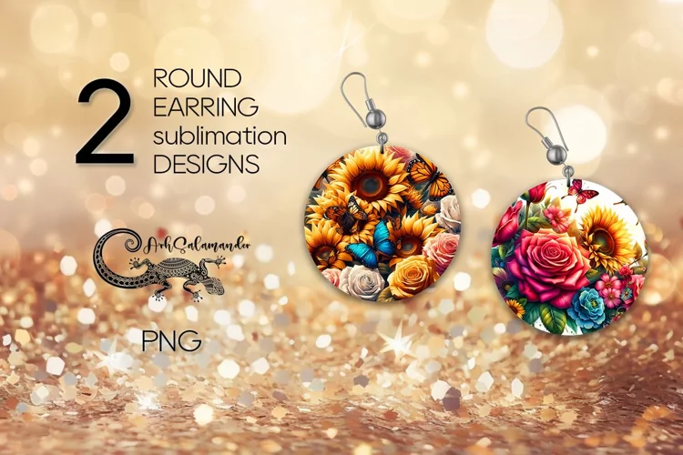 Butterfly & Sunflowers | Round earring Sublimation design PL