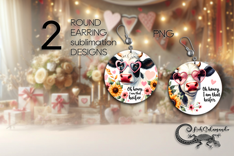 Cow & flowers | 2 Round earring Sublimation designs